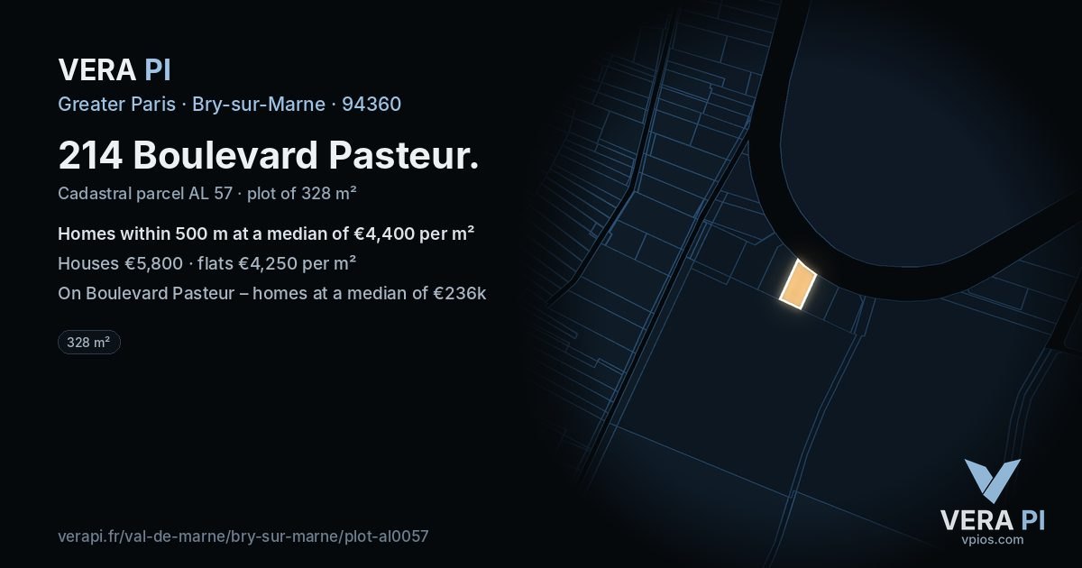 214 Boulevard Pasteur, Bry-sur-Marne at night – the plot lit, the parcels around coloured by the prices near them