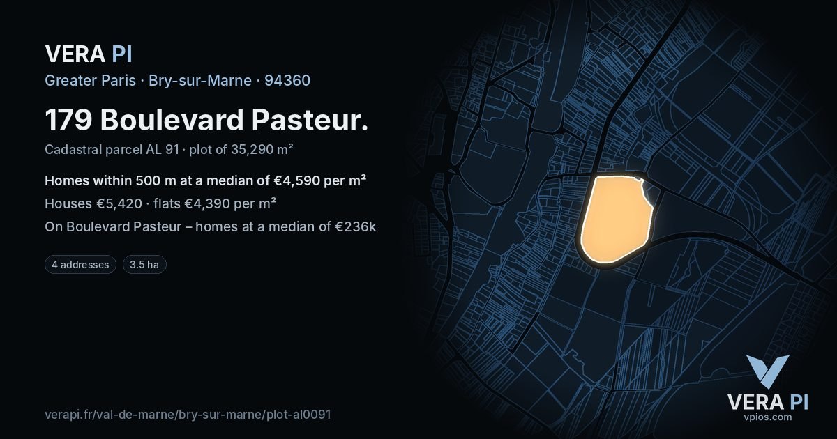 179 Boulevard Pasteur, Bry-sur-Marne at night – the plot lit, the parcels around coloured by the prices near them