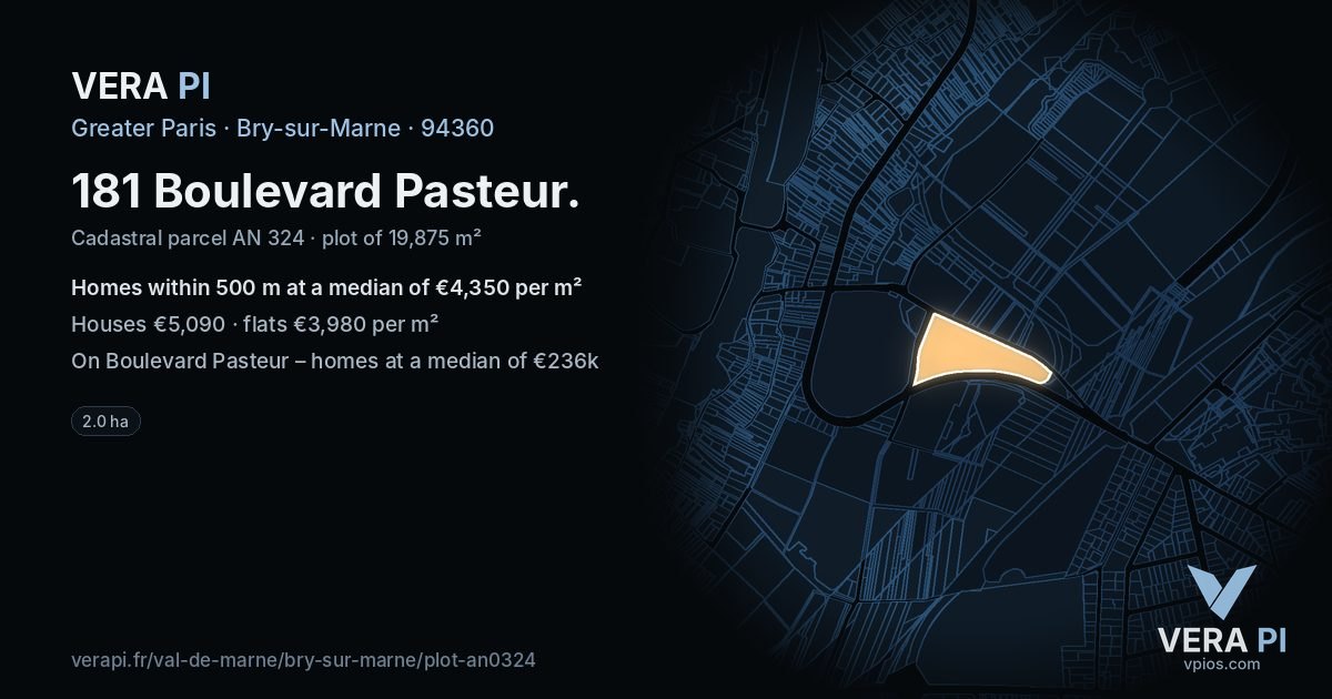 181 Boulevard Pasteur, Bry-sur-Marne at night – the plot lit, the parcels around coloured by the prices near them