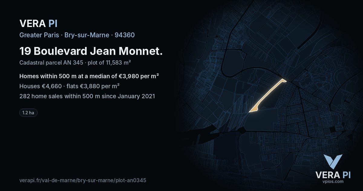 19 Boulevard Jean Monnet, Bry-sur-Marne at night – the plot lit, the parcels around coloured by the prices near them