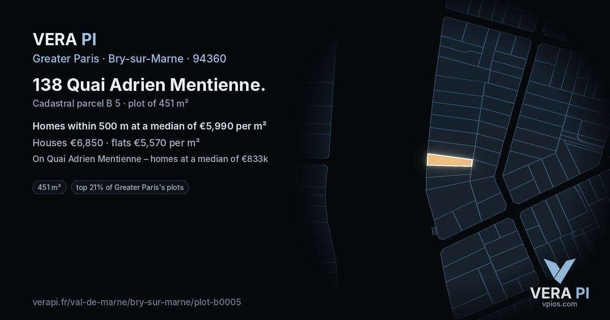 138 Quai Adrien Mentienne, Bry-sur-Marne at night – the plot lit, the parcels around coloured by the prices near them