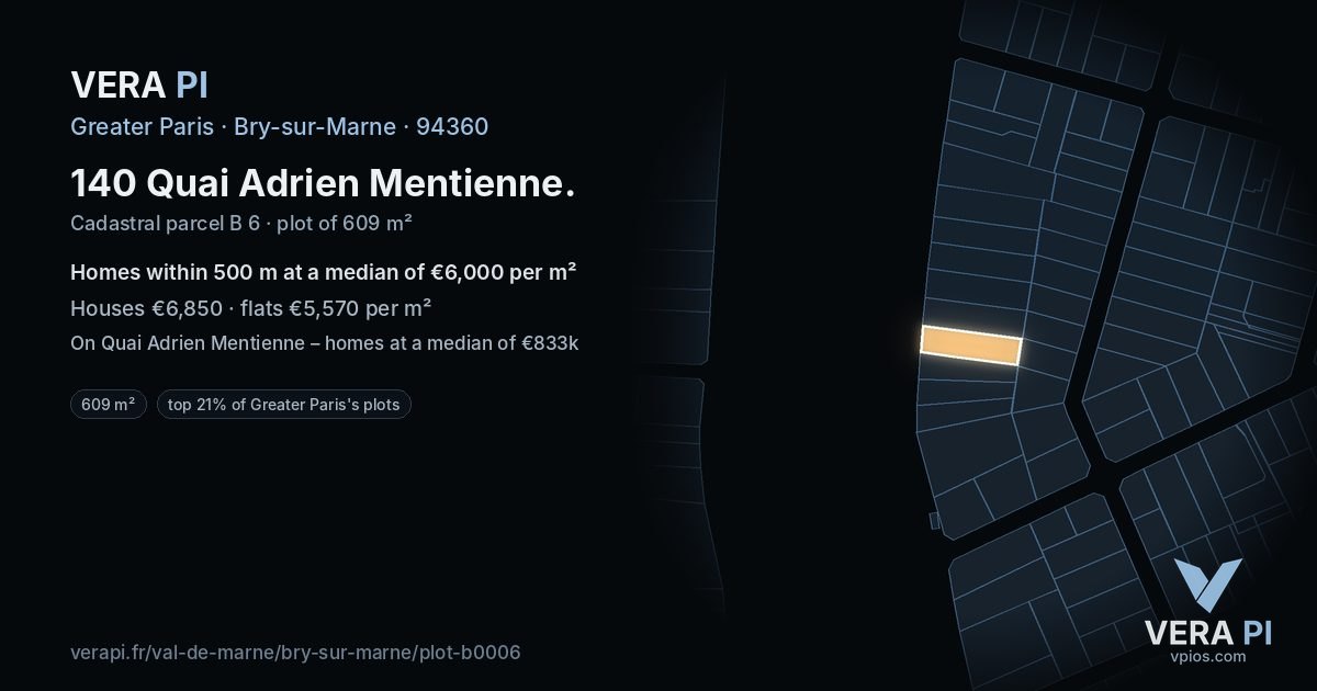 140 Quai Adrien Mentienne, Bry-sur-Marne at night – the plot lit, the parcels around coloured by the prices near them