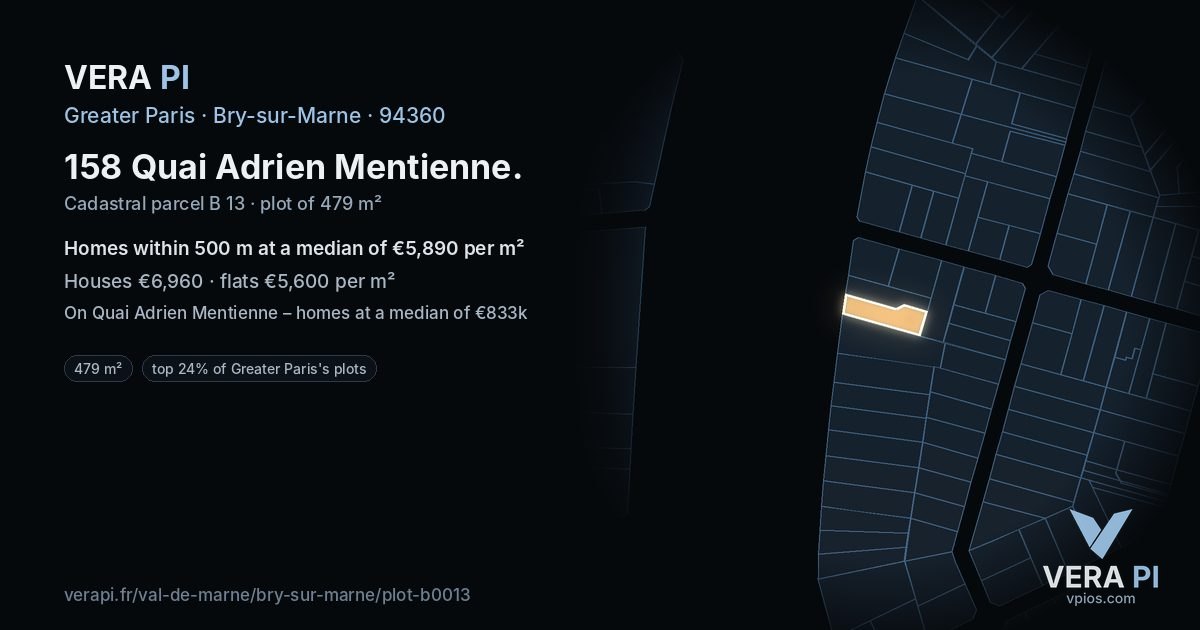 158 Quai Adrien Mentienne, Bry-sur-Marne at night – the plot lit, the parcels around coloured by the prices near them