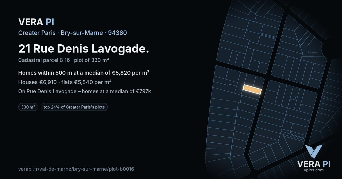 21 Rue Denis Lavogade, Bry-sur-Marne at night – the plot lit, the parcels around coloured by the prices near them