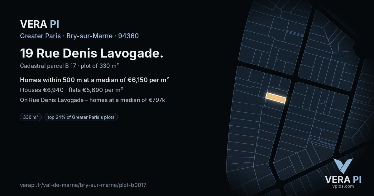 19 Rue Denis Lavogade, Bry-sur-Marne at night – the plot lit, the parcels around coloured by the prices near them