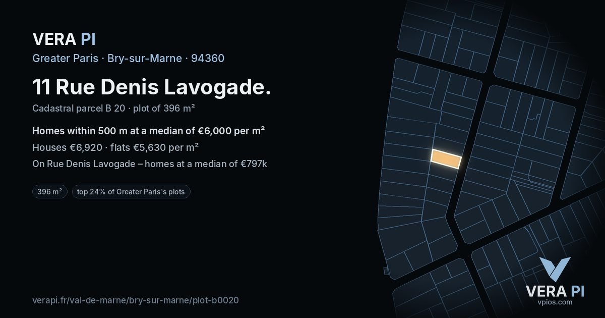 11 Rue Denis Lavogade, Bry-sur-Marne at night – the plot lit, the parcels around coloured by the prices near them