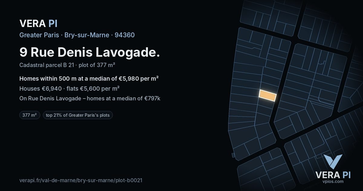 9 Rue Denis Lavogade, Bry-sur-Marne at night – the plot lit, the parcels around coloured by the prices near them