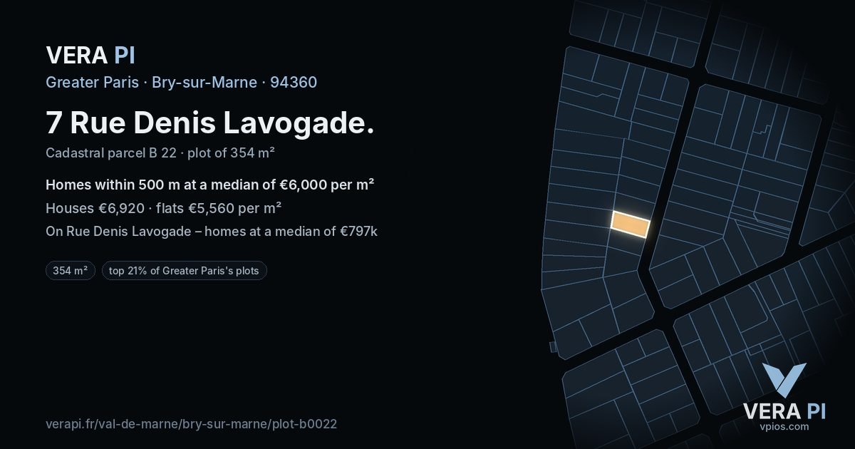 7 Rue Denis Lavogade, Bry-sur-Marne at night – the plot lit, the parcels around coloured by the prices near them