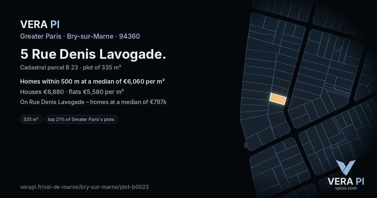 5 Rue Denis Lavogade, Bry-sur-Marne at night – the plot lit, the parcels around coloured by the prices near them