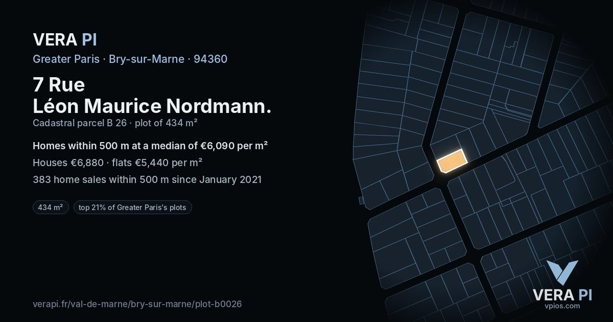7 Rue Léon Maurice Nordmann, Bry-sur-Marne at night – the plot lit, the parcels around coloured by the prices near them