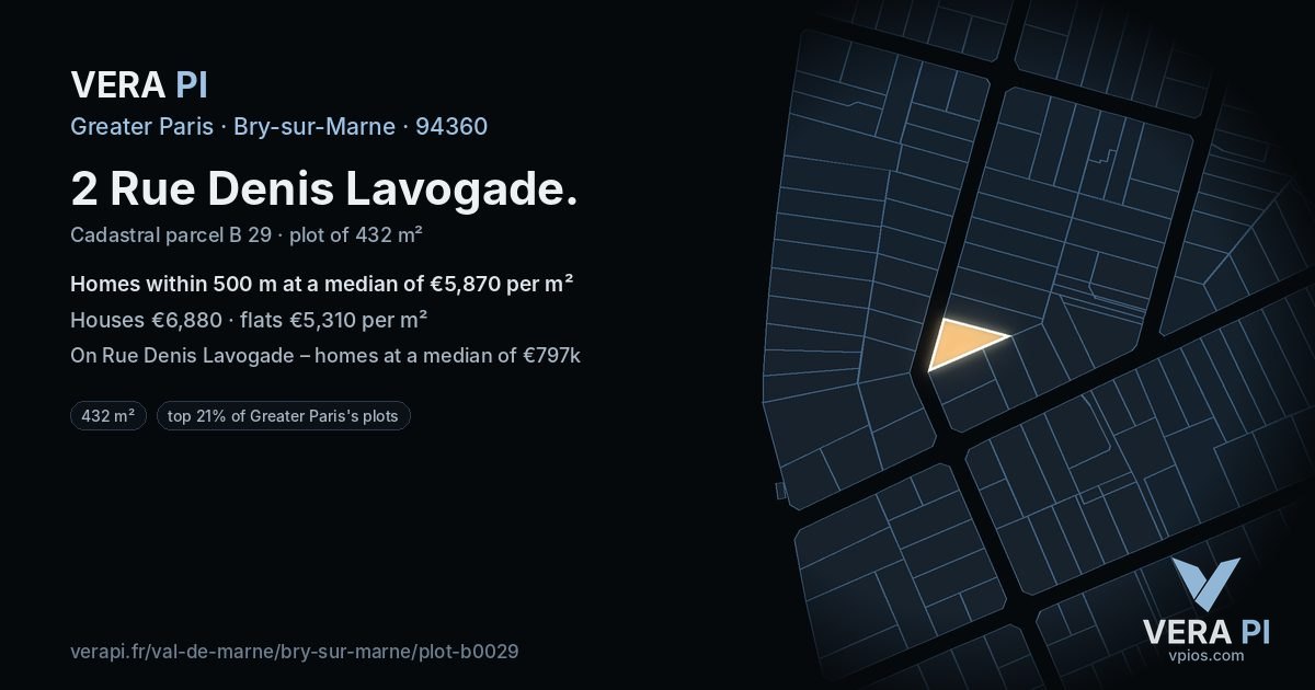 2 Rue Denis Lavogade, Bry-sur-Marne at night – the plot lit, the parcels around coloured by the prices near them