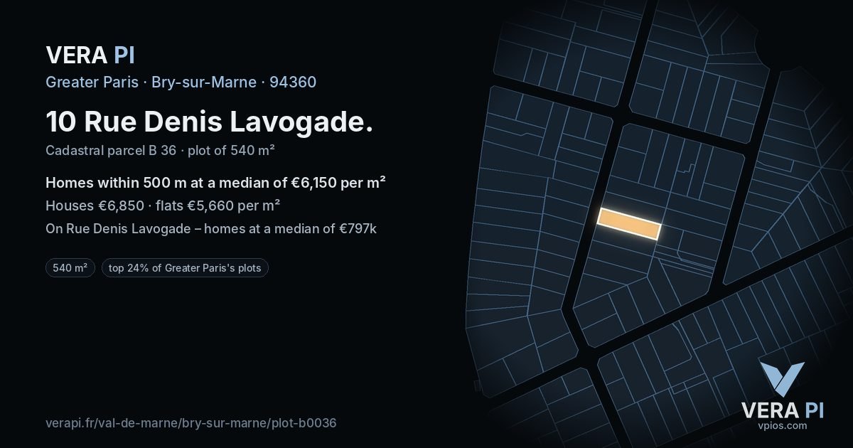 10 Rue Denis Lavogade, Bry-sur-Marne at night – the plot lit, the parcels around coloured by the prices near them