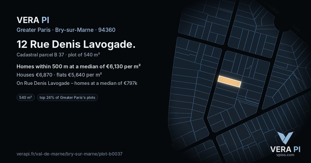 12 Rue Denis Lavogade, Bry-sur-Marne at night – the plot lit, the parcels around coloured by the prices near them
