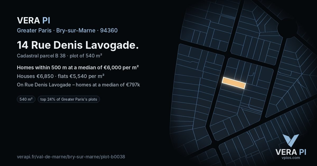 14 Rue Denis Lavogade, Bry-sur-Marne at night – the plot lit, the parcels around coloured by the prices near them