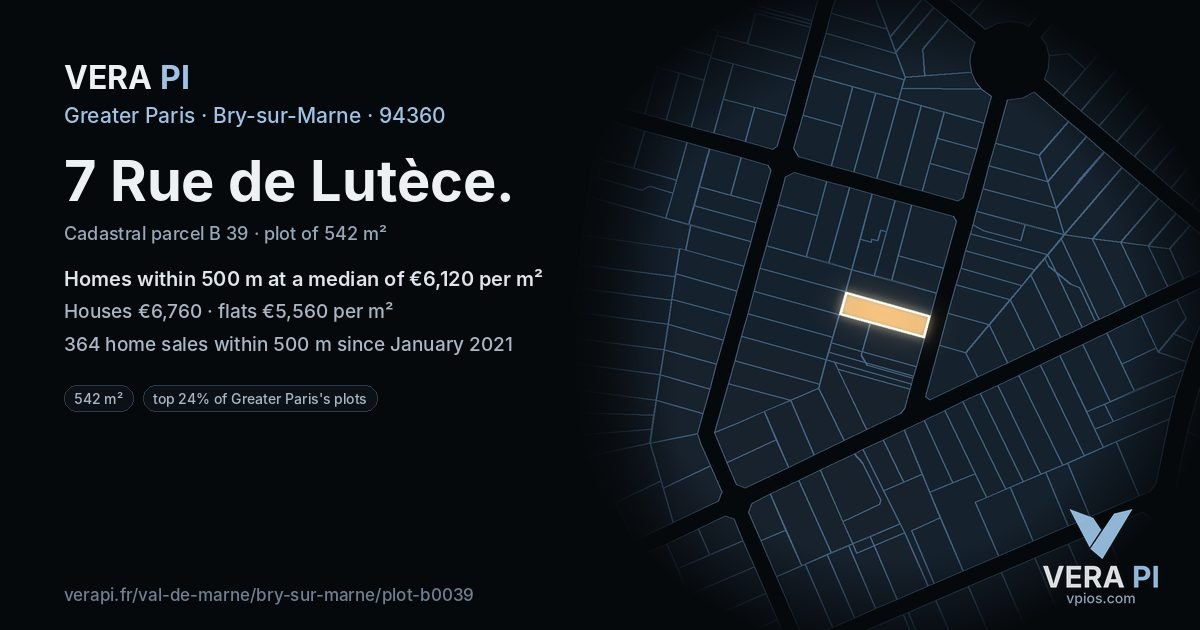 7 Rue de Lutèce, Bry-sur-Marne at night – the plot lit, the parcels around coloured by the prices near them