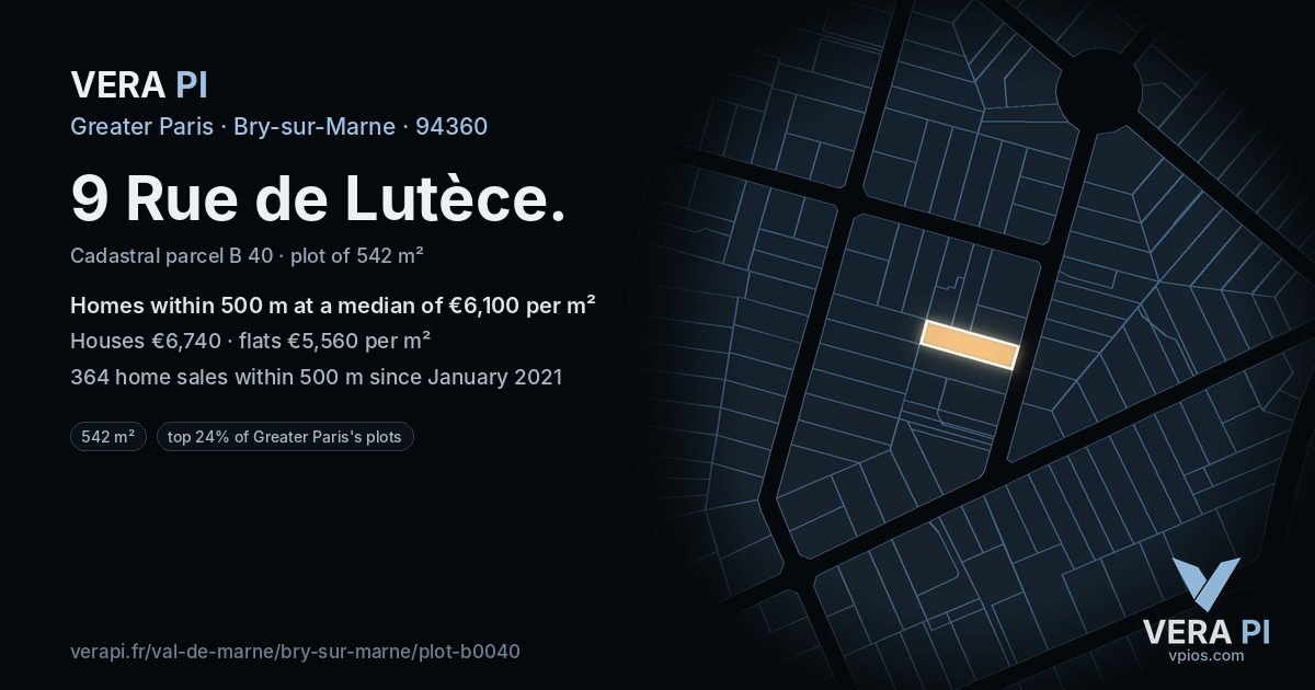9 Rue de Lutèce, Bry-sur-Marne at night – the plot lit, the parcels around coloured by the prices near them