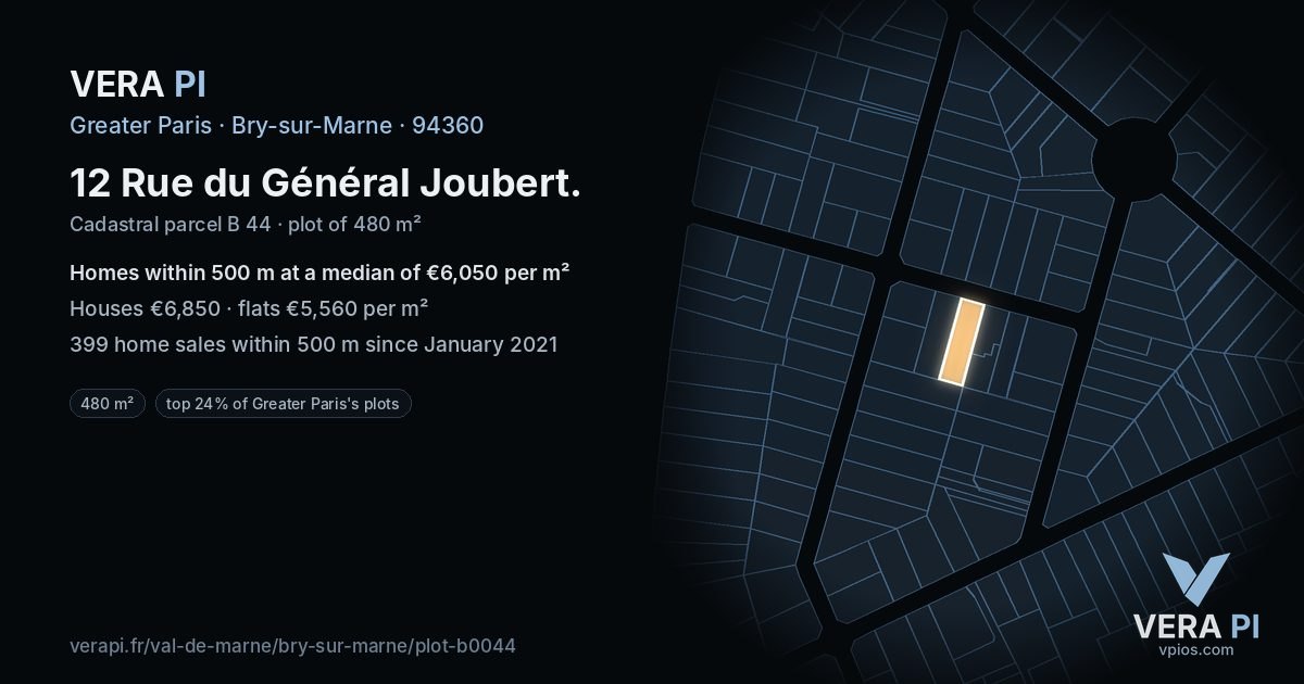12 Rue du Général Joubert, Bry-sur-Marne at night – the plot lit, the parcels around coloured by the prices near them