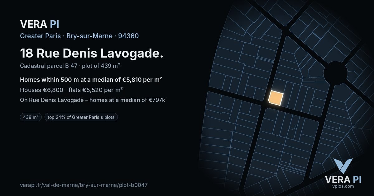 18 Rue Denis Lavogade, Bry-sur-Marne at night – the plot lit, the parcels around coloured by the prices near them