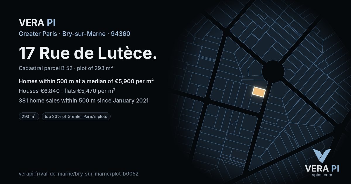 17 Rue de Lutèce, Bry-sur-Marne at night – the plot lit, the parcels around coloured by the prices near them