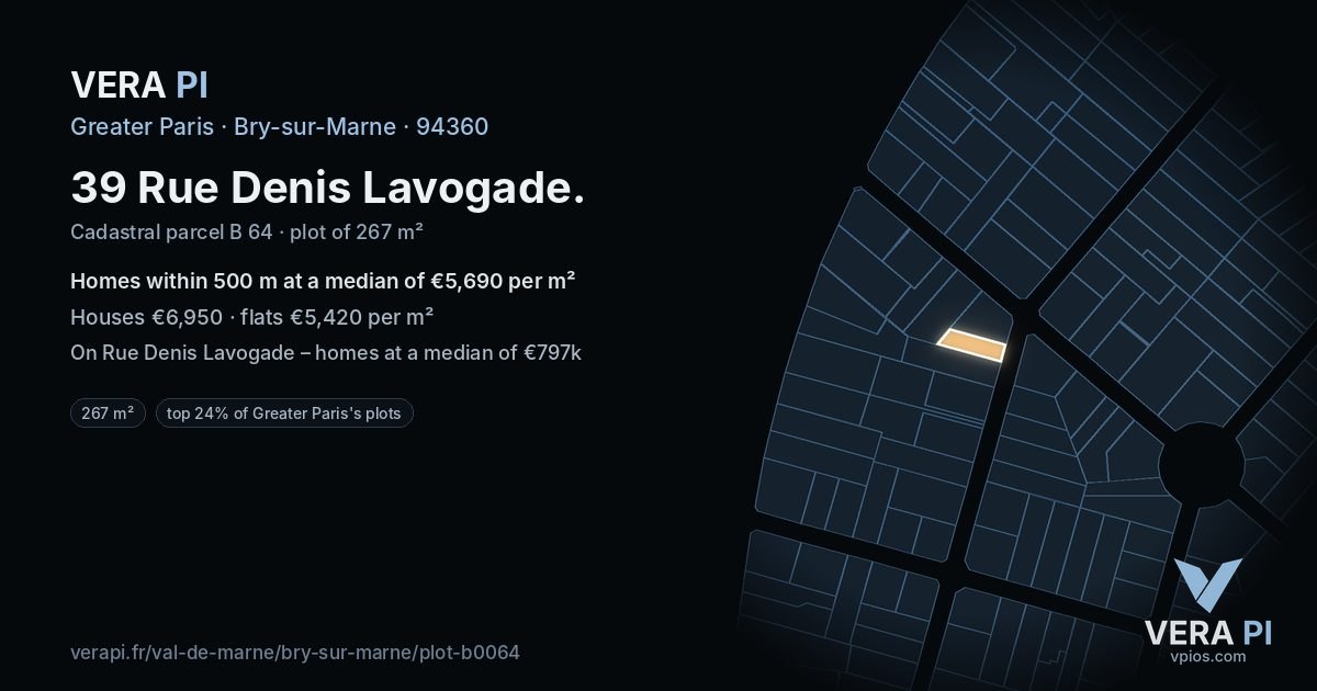 39 Rue Denis Lavogade, Bry-sur-Marne at night – the plot lit, the parcels around coloured by the prices near them