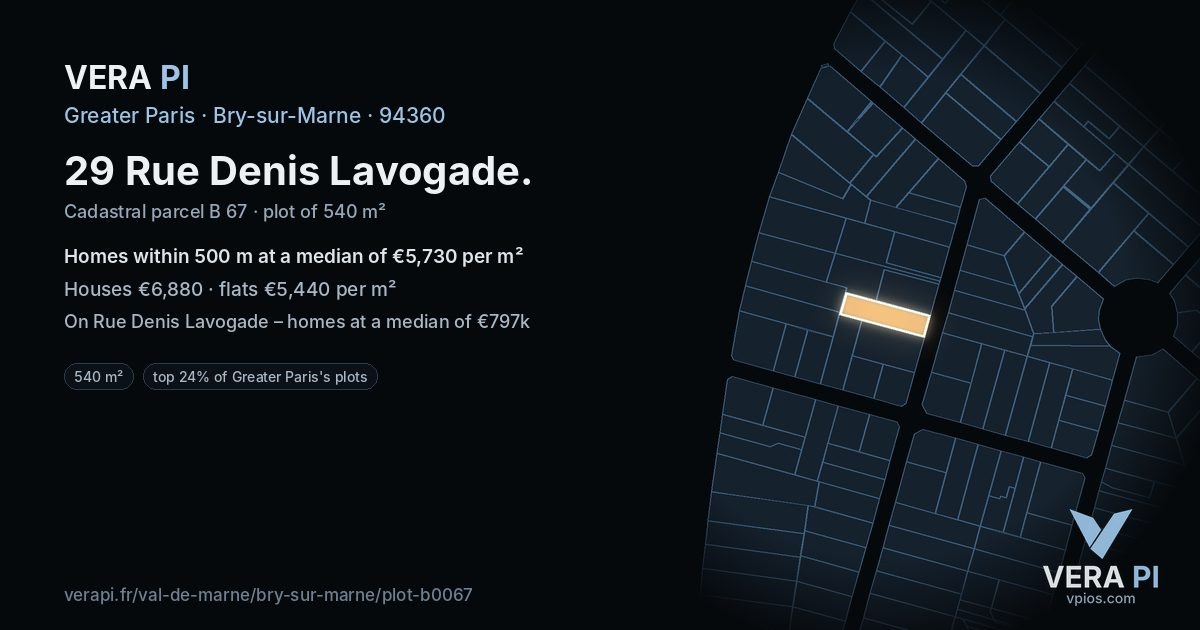 29 Rue Denis Lavogade, Bry-sur-Marne at night – the plot lit, the parcels around coloured by the prices near them