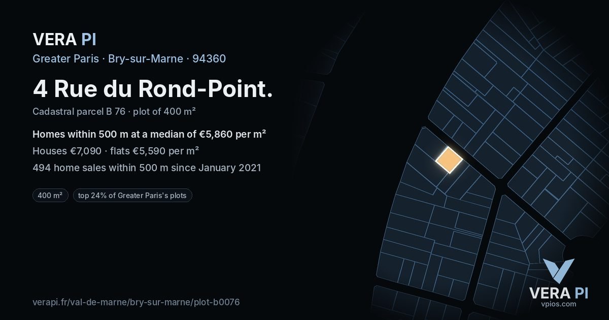 4 Rue du Rond-Point, Bry-sur-Marne at night – the plot lit, the parcels around coloured by the prices near them