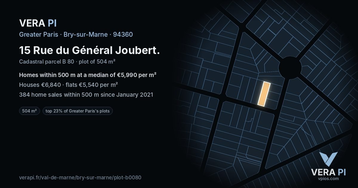 15 Rue du Général Joubert, Bry-sur-Marne at night – the plot lit, the parcels around coloured by the prices near them
