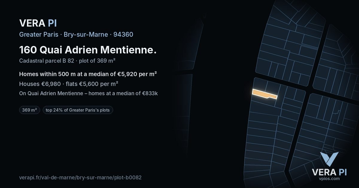 160 Quai Adrien Mentienne, Bry-sur-Marne at night – the plot lit, the parcels around coloured by the prices near them