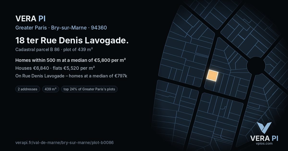 18 ter Rue Denis Lavogade, Bry-sur-Marne at night – the plot lit, the parcels around coloured by the prices near them