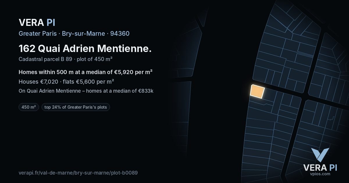 162 Quai Adrien Mentienne, Bry-sur-Marne at night – the plot lit, the parcels around coloured by the prices near them