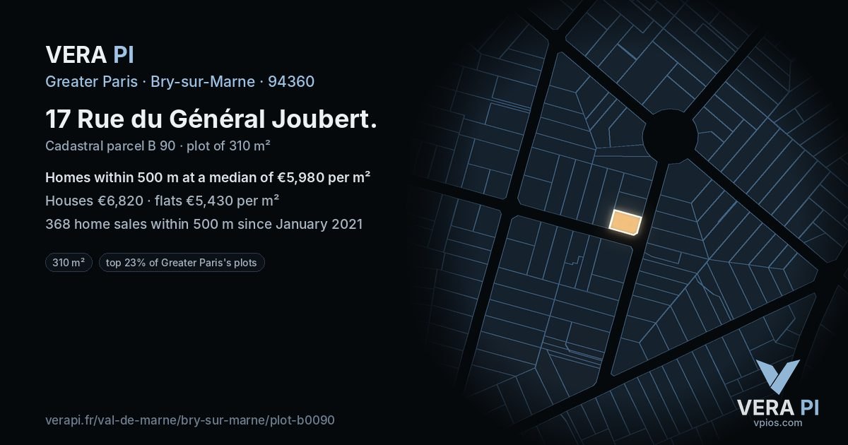 17 Rue du Général Joubert, Bry-sur-Marne at night – the plot lit, the parcels around coloured by the prices near them