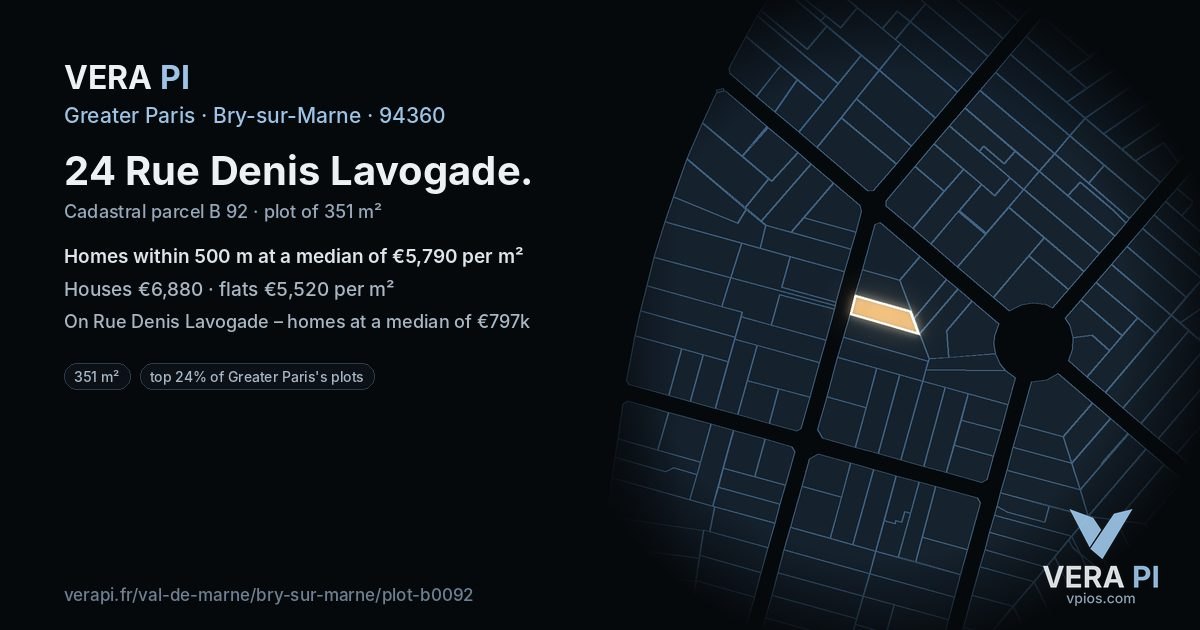 24 Rue Denis Lavogade, Bry-sur-Marne at night – the plot lit, the parcels around coloured by the prices near them