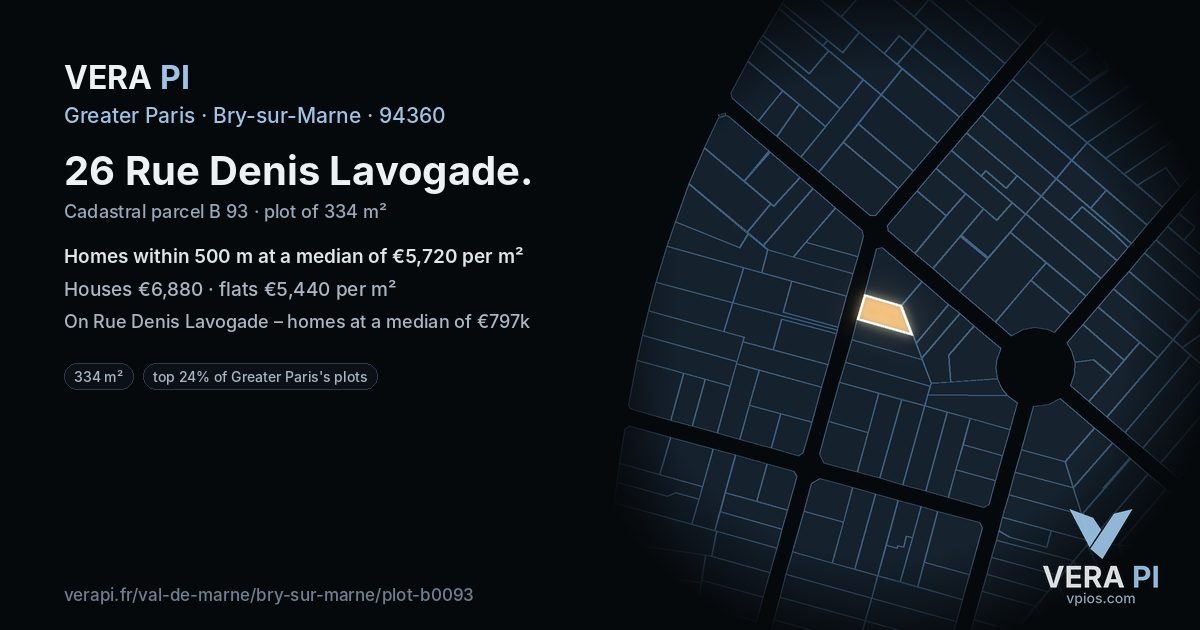 26 Rue Denis Lavogade, Bry-sur-Marne at night – the plot lit, the parcels around coloured by the prices near them
