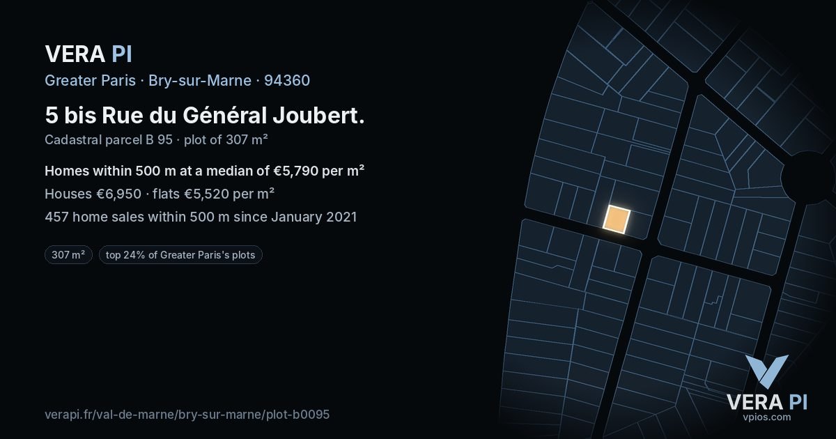 5 bis Rue du Général Joubert, Bry-sur-Marne at night – the plot lit, the parcels around coloured by the prices near them