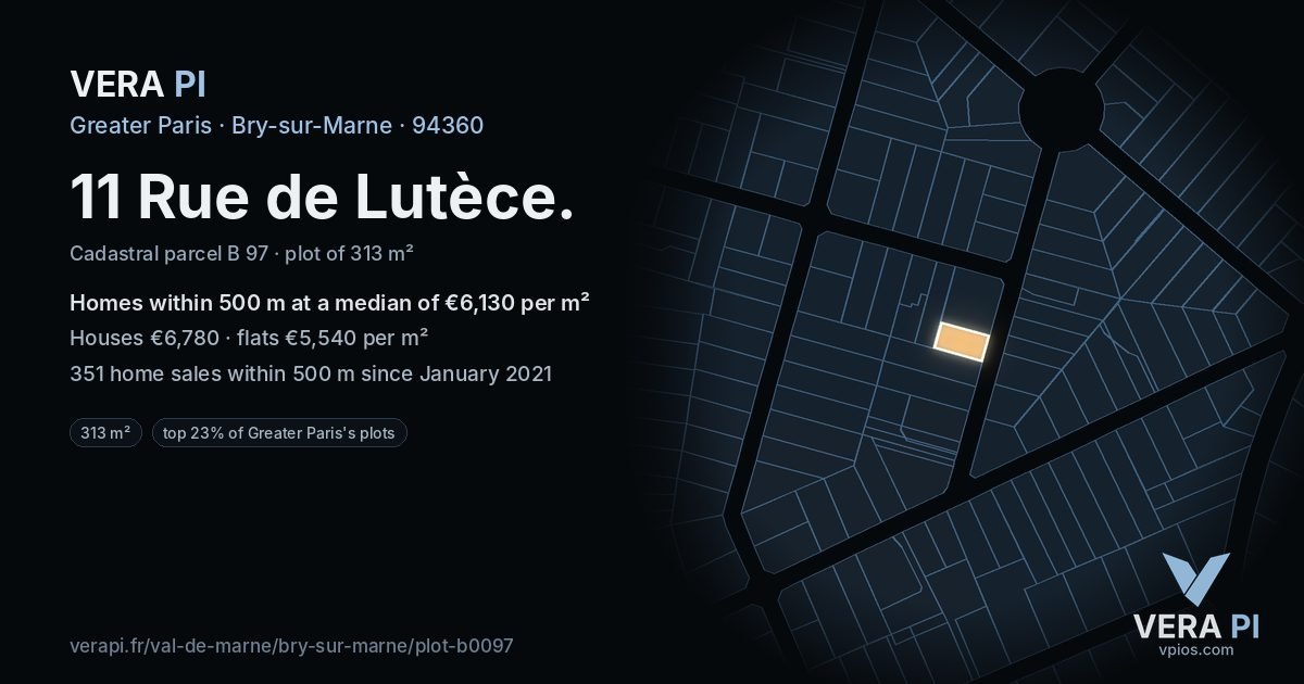11 Rue de Lutèce, Bry-sur-Marne at night – the plot lit, the parcels around coloured by the prices near them