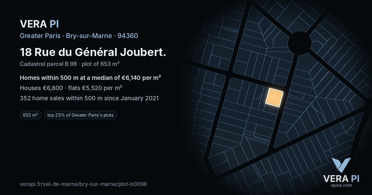 18 Rue du Général Joubert, Bry-sur-Marne at night – the plot lit, the parcels around coloured by the prices near them