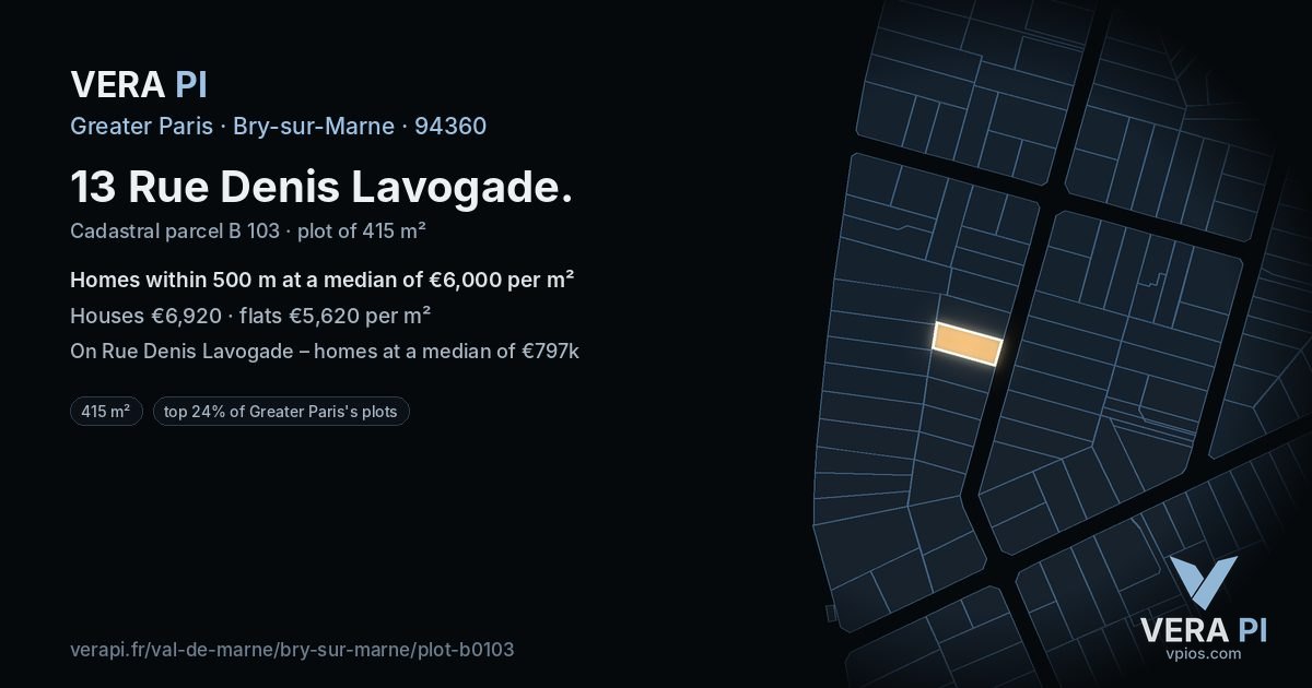 13 Rue Denis Lavogade, Bry-sur-Marne at night – the plot lit, the parcels around coloured by the prices near them