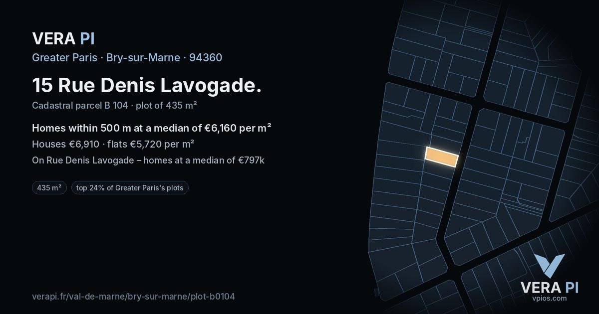 15 Rue Denis Lavogade, Bry-sur-Marne at night – the plot lit, the parcels around coloured by the prices near them