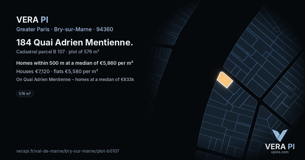 184 Quai Adrien Mentienne, Bry-sur-Marne at night – the plot lit, the parcels around coloured by the prices near them