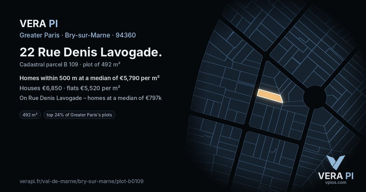22 Rue Denis Lavogade, Bry-sur-Marne at night – the plot lit, the parcels around coloured by the prices near them