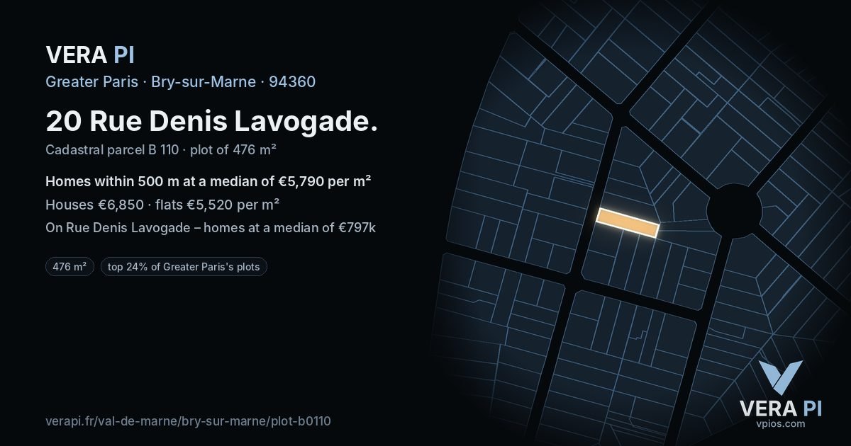 20 Rue Denis Lavogade, Bry-sur-Marne at night – the plot lit, the parcels around coloured by the prices near them