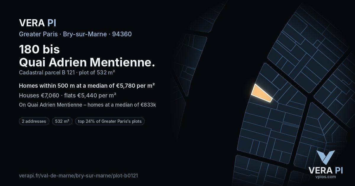 180 bis Quai Adrien Mentienne, Bry-sur-Marne at night – the plot lit, the parcels around coloured by the prices near them
