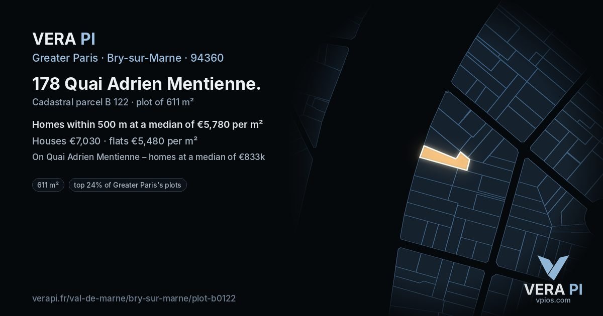 178 Quai Adrien Mentienne, Bry-sur-Marne at night – the plot lit, the parcels around coloured by the prices near them