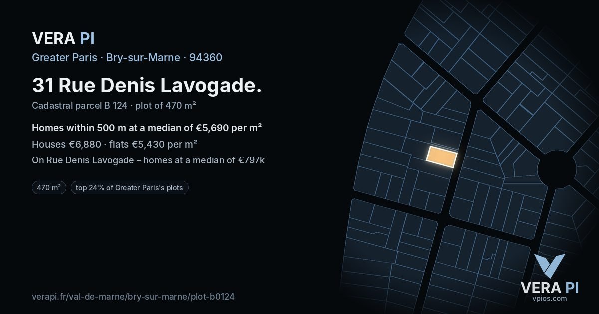 31 Rue Denis Lavogade, Bry-sur-Marne at night – the plot lit, the parcels around coloured by the prices near them