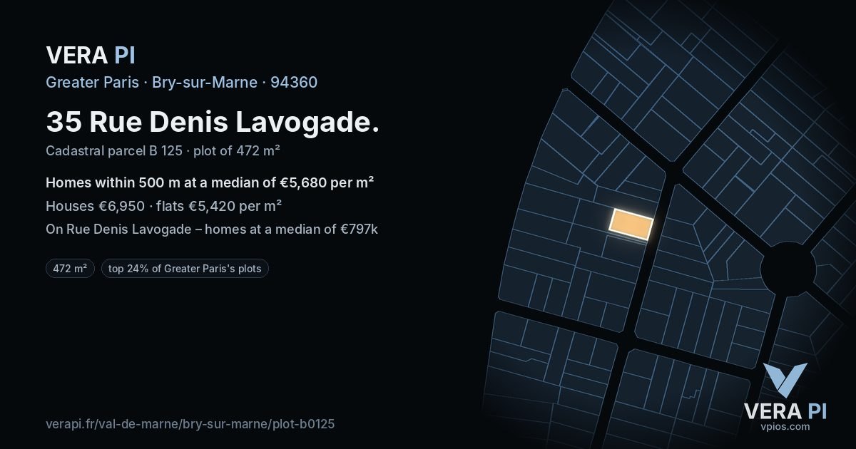 35 Rue Denis Lavogade, Bry-sur-Marne at night – the plot lit, the parcels around coloured by the prices near them