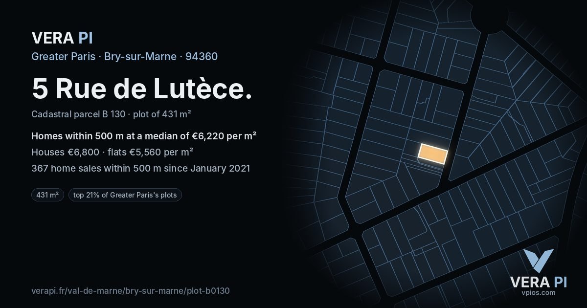 5 Rue de Lutèce, Bry-sur-Marne at night – the plot lit, the parcels around coloured by the prices near them