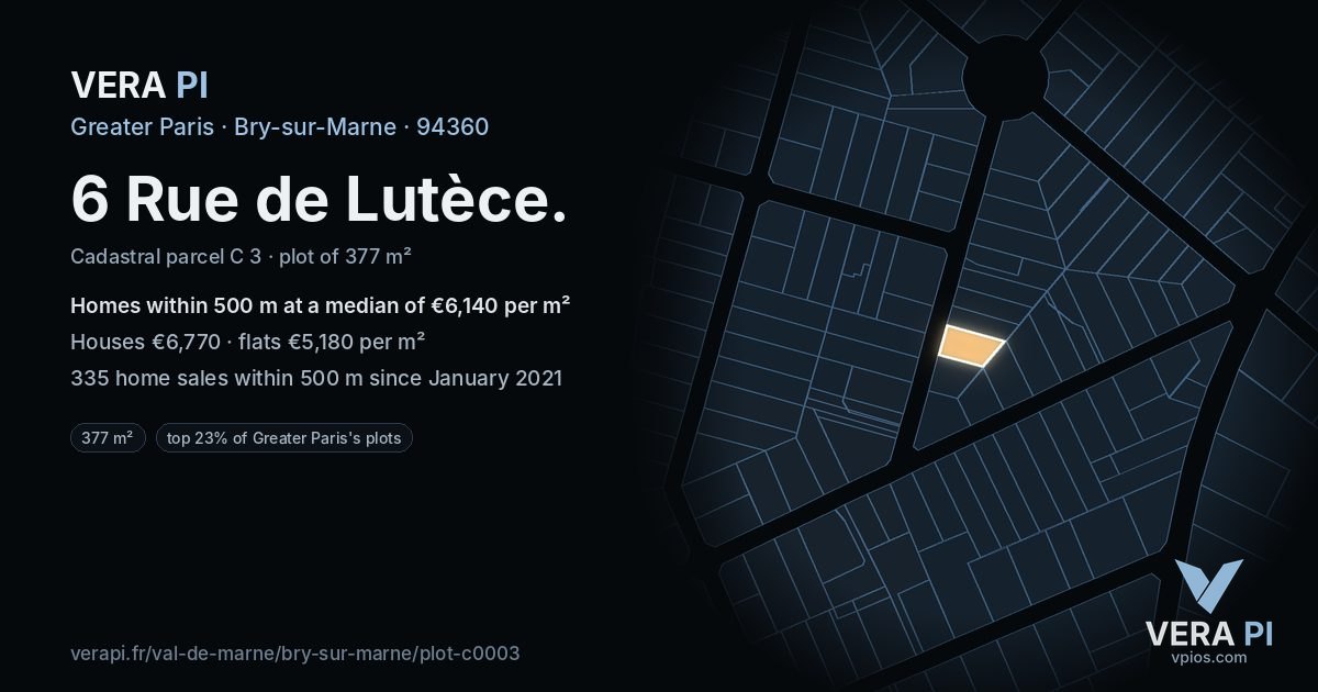 6 Rue de Lutèce, Bry-sur-Marne at night – the plot lit, the parcels around coloured by the prices near them