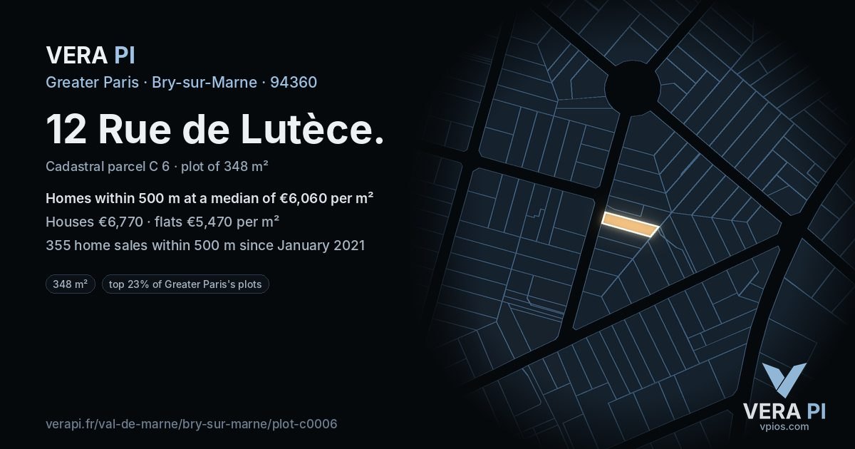 12 Rue de Lutèce, Bry-sur-Marne at night – the plot lit, the parcels around coloured by the prices near them