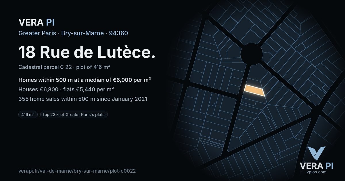 18 Rue de Lutèce, Bry-sur-Marne at night – the plot lit, the parcels around coloured by the prices near them