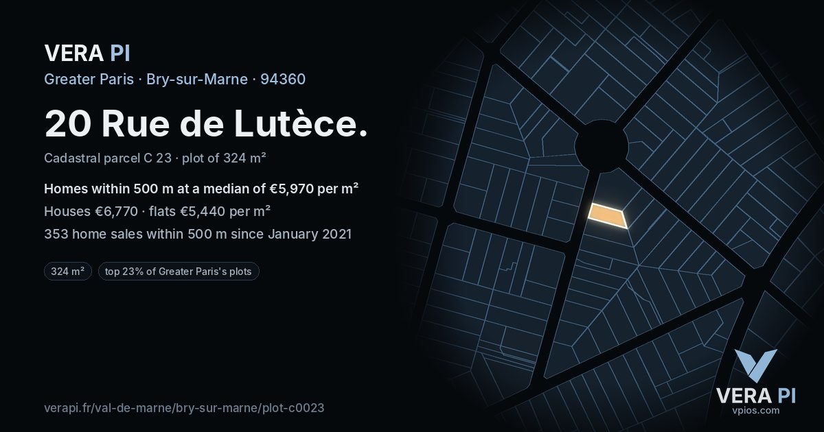 20 Rue de Lutèce, Bry-sur-Marne at night – the plot lit, the parcels around coloured by the prices near them